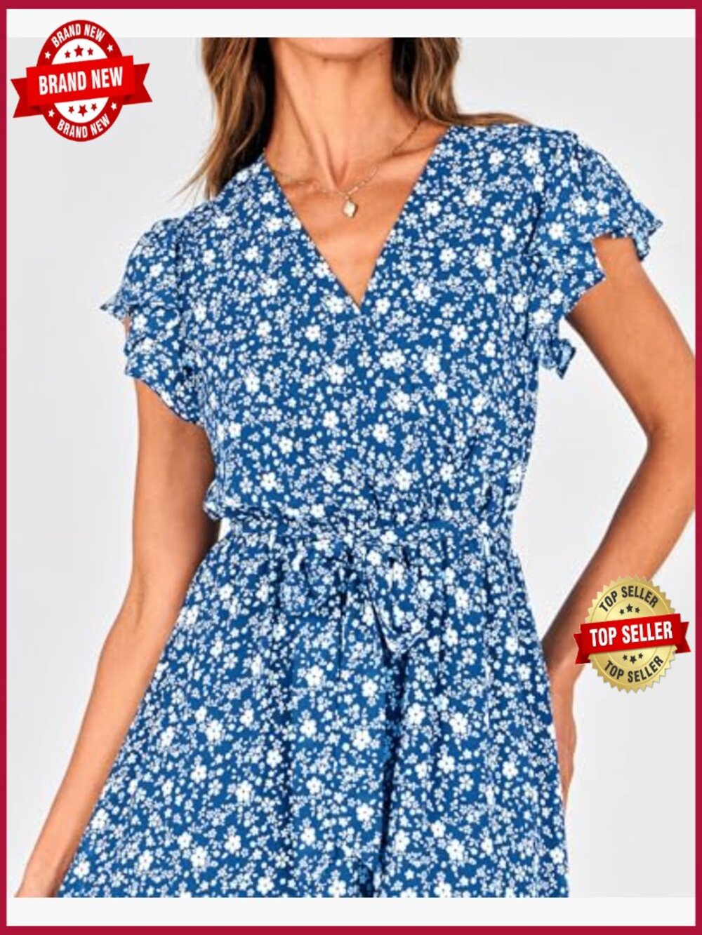 Bohemian Wrap V Neck Ruffle Sleeveless Midi Dress - Picture 4 of 7